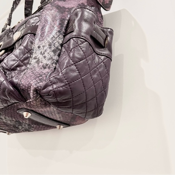 SHARIF 1827 Purple Leather Snake Print Shoulder Bag With Dust Bag NWOT - Picture 6 of 12